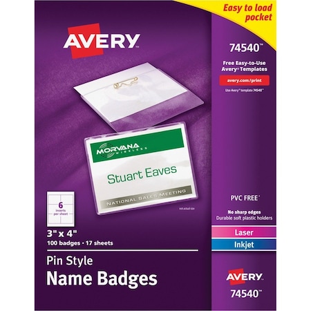 Avery Holder, Badge, Pin, 3"X4", 100PK AVE74540